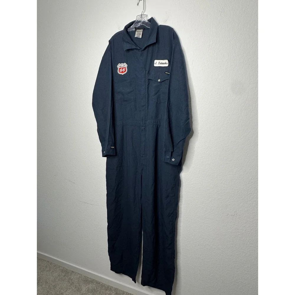 Workrite Mens Navy Blue FR Coveralls Phillips 66 Patch 50R XLG-RG 110NX45 NB